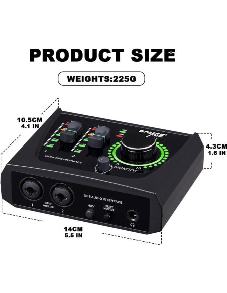 Interfaz de Audio USB BOMGE 22M con 48V Phantom Power