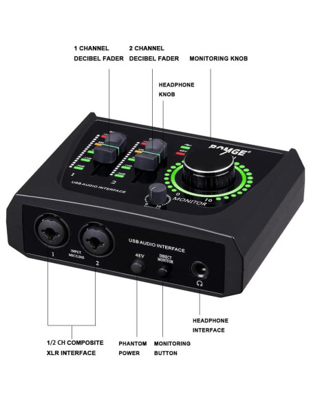 Interfaz de Audio USB BOMGE 22M con 48V Phantom Power