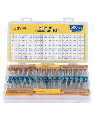 Kit de Resistores de Película Metálica Upvivi 500pcs 1/4W 1%