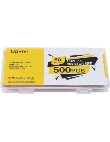 Kit de Resistores de Película Metálica Upvivi 500pcs 1/4W 1%