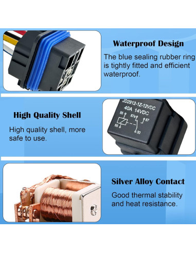 Kit de Relé Impermeable Kalmaegee 40A 14V CC con Arnés 14/18 AWG