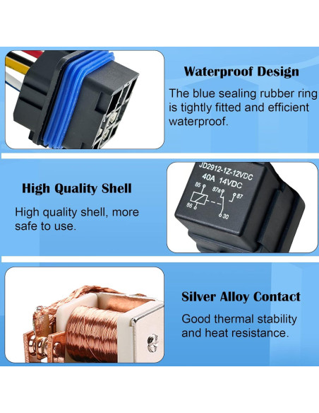Kit de Relé Impermeable Kalmaegee 40A 14V CC con Arnés 14/18 AWG