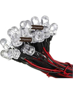 Paquete 20 LED 10MM Blanco Pre Cableado 12V + Soportes 2