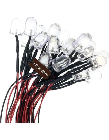Paquete 20 LED 10MM Blanco Pre Cableado 12V + Soportes