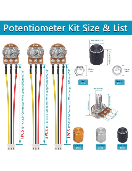 5 Piezas Potenciómetro Rotativo Lineal WH148 5K 10K 50K