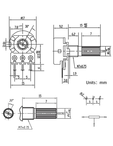 5 Piezas Potenciómetro Rotativo Lineal WH148 5K 10K 50K