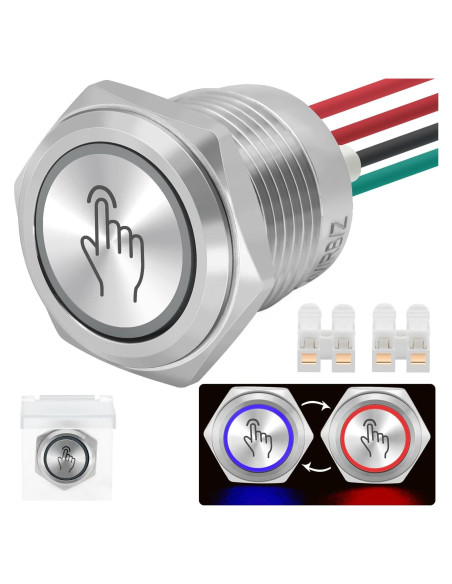 Interruptor Táctil 16mm ZJWZJH 5V-24V CC Rojo y Azul