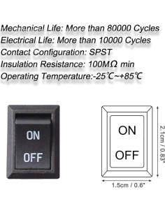 Interruptor Rocker Mini SPST 2 Pines EKYLIN - Paquete de 5 2