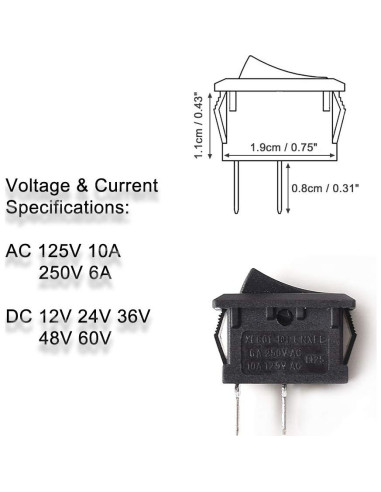 Interruptor Rocker Mini SPST 2 Pines EKYLIN - Paquete de 5