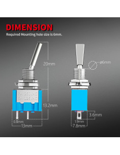 Interruptor de Palanca Mini SPST DaierTek 2 Pines 6A 125VAC 2