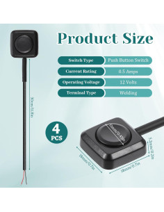 Interruptor de Botón Momentáneo 12V Alrhso 4 Pcs Impermeable 2