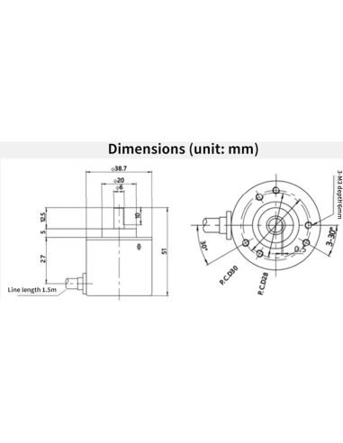 Encoder Rotativo Óptico Incremental 600 P/R Walfront 5-24V 6mm
