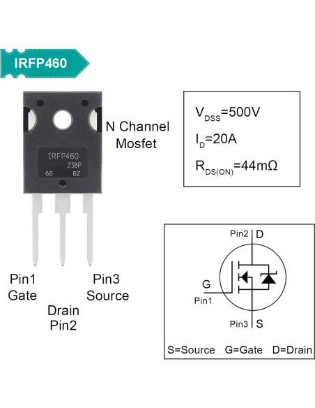 Transistores MOSFET DAOKAI IRFP460 500V 20A N-Canal (6 pcs)