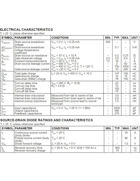 Transistores MOSFET DAOKAI IRFP460 500V 20A N-Canal (6 pcs)