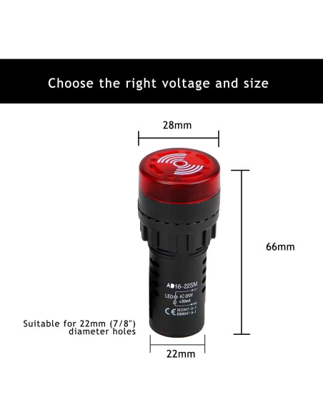 Luz Indicadora LED RuoFeng AD16-22SM 24V Intermitente 3Pcs