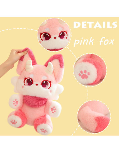 Zorro Rosa de Peluche ELAINREN 34.8 cm Suave y Realista