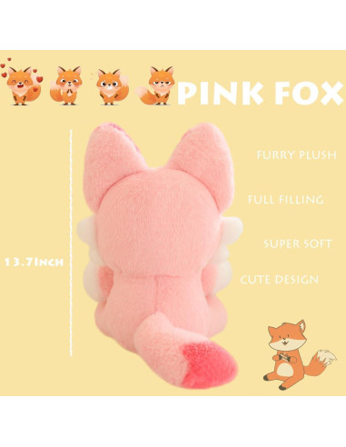 Zorro Rosa de Peluche ELAINREN 34.8 cm Suave y Realista