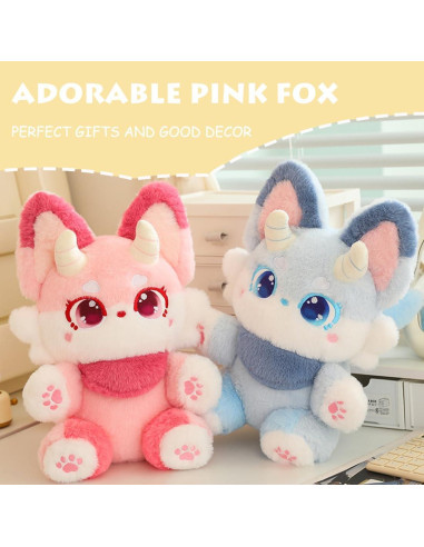 Zorro Rosa de Peluche ELAINREN 34.8 cm Suave y Realista