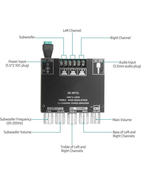 Placa Amplificador Estéreo Digital ZK-MT21 Bluetooth 2.1 50W