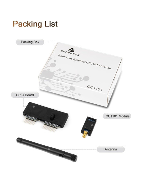 Módulo RF GEEKEYES CC1101 433MHz con Antena y Placa GPIO