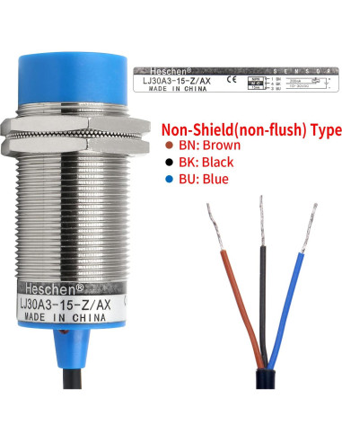 Sensor de Proximidad Inductivo Heschen M30 NPN NC 15mm 10-30VDC