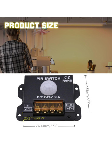 Interruptor de Sensor de Movimiento PIR LED Qimoo 12-24V 30A