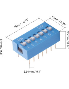 Interruptor DIP Horizontal Fielect 7 Posiciones 2.54mm Azul - 5 Pcs 2
