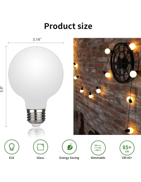 2 Bombillas LED Globo E26 7W 450 Lúmenes Regulables 3 Colores