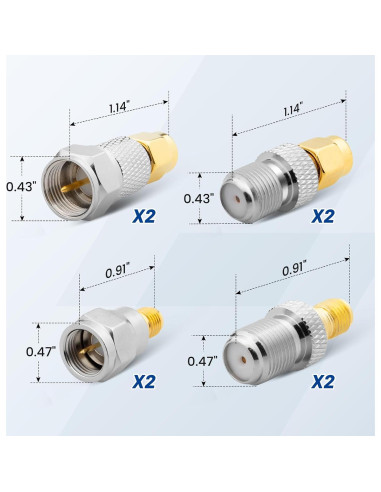 Kit 8 Adaptadores Coaxiales SMA Anina - Latón Dorado 50