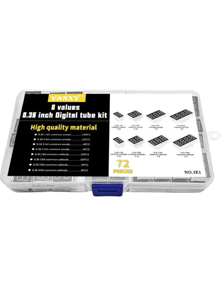 72 Piezas LED Rojo 7 Segmentos 0.36" Anodo Común VANXY