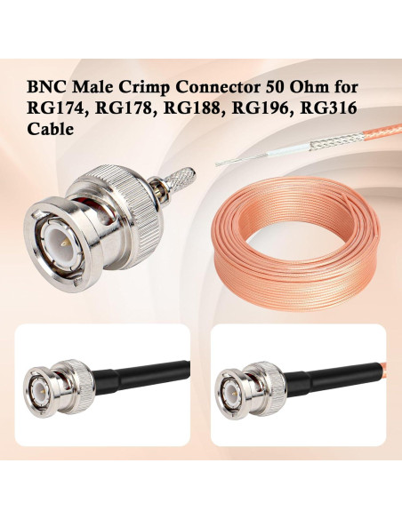 Conectores BNC Macho Crimp 10PCS XRDS-RF para Coaxial RG316
