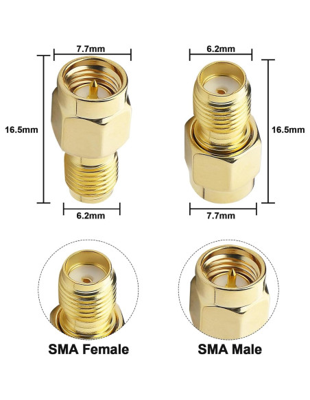 Adaptador SMA Macho a Hembra Kaunosta - 2 Piezas para Antena
