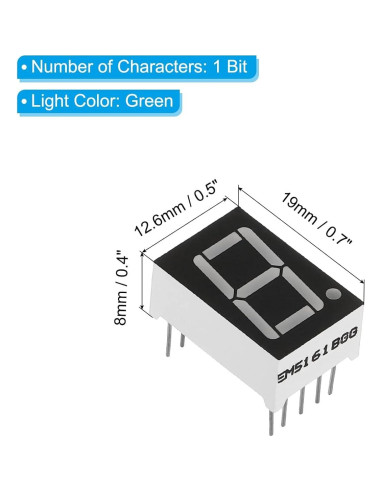 Tubo Digital LED PATIKIL Verde 10 Piezas 7 Segmento 3.3V
