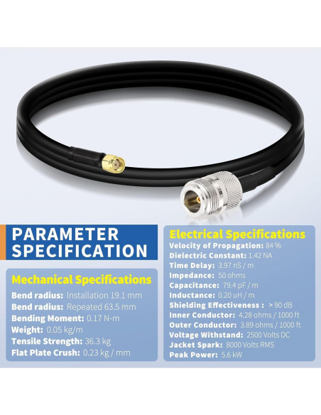 Cable Coaxial Bingfu N hembra a RP-SMA macho 1 metro