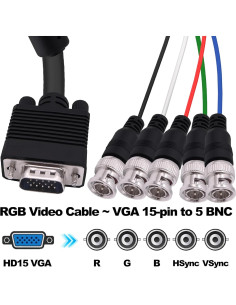 Cable Adaptador VGA a BNC 1.5m HUAXU RGBHV Macho a Macho 2