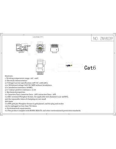 Conectores RJ45 Keystone Cat6 ZOERAX 20 Unidades Blanco