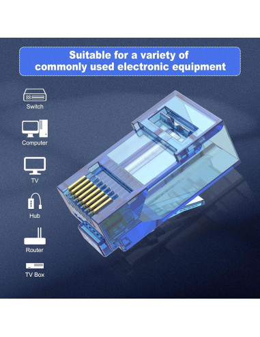 Conectores RJ45 CAT6 VCE Passthrough 50 Unidades Azul