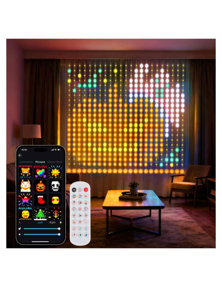 Luz de Cortina LED SUNLINKCO 2x2m 400 LEDs RGB+IC Control APP