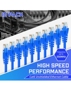 Cable Ethernet Cat6 0.61m RJ45 Azul - Paquete de 10 Unidades 2