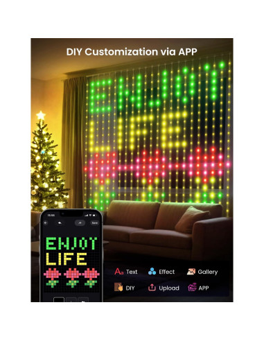 Luz de Cortina LED SUNLINKCO 2x2m 400 LEDs RGB+IC Control APP