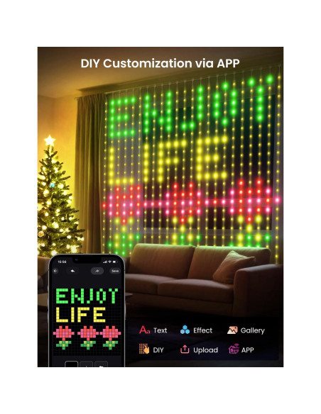 Luz de Cortina LED SUNLINKCO 2x2m 400 LEDs RGB+IC Control APP