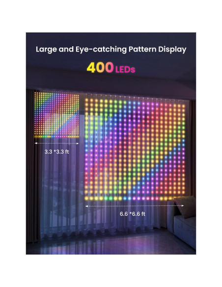 Luz de Cortina LED SUNLINKCO 2x2m 400 LEDs RGB+IC Control APP