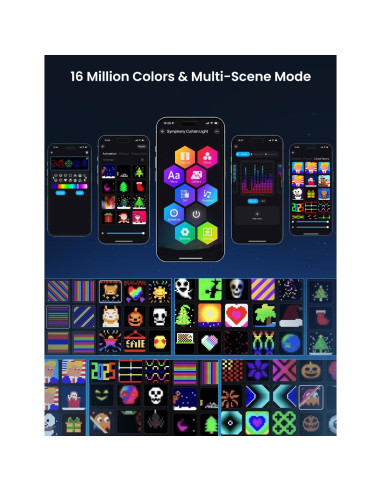 Luz de Cortina LED SUNLINKCO 2x2m 400 LEDs RGB+IC Control APP