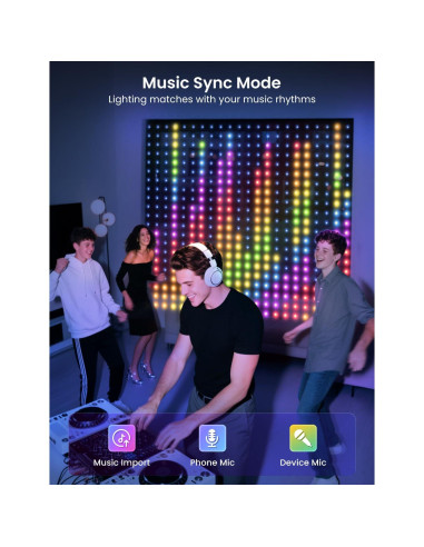 Luz de Cortina LED SUNLINKCO 2x2m 400 LEDs RGB+IC Control APP