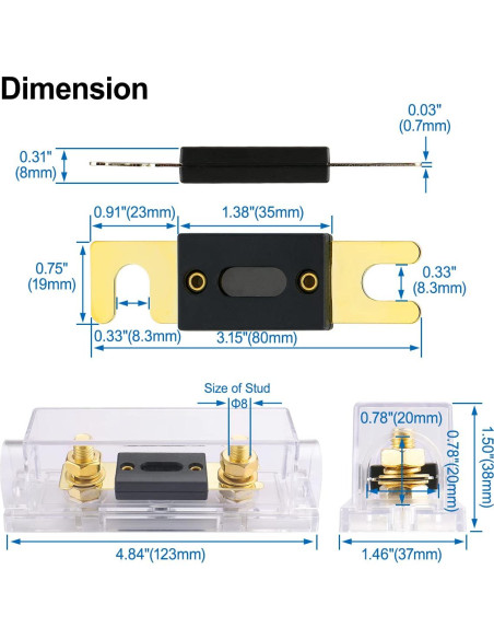 Kit de Soporte de Fusible ANL Baomain 180A para Audio de Coche