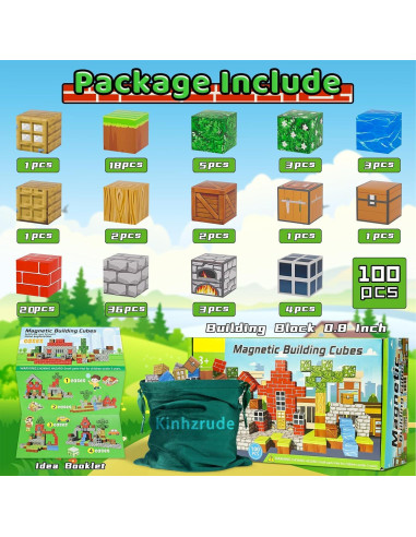 Set de Bloques Magnéticos Kinhzrude 100PCS Juguetes STEM 0.55kg