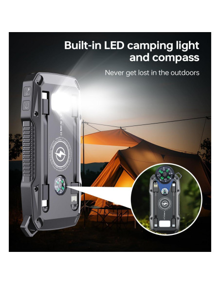 Banco de Energía Solar 10000mAh ABFOCE con Alarma y Carga Rápida