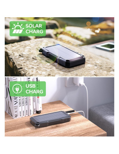 Banco de Energía Solar 10000mAh ABFOCE con Alarma y Carga Rápida