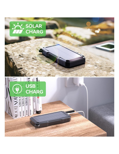 Banco de Energía Solar 10000mAh ABFOCE con Alarma y Carga Rápida