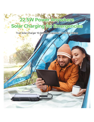 Banco de Energía Solar 10000mAh ABFOCE con Alarma y Carga Rápida